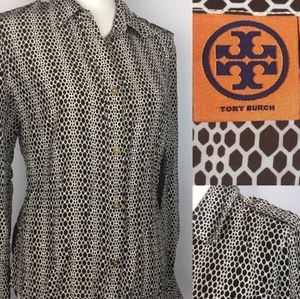 TORY BURCH 100% Silk Button Down Print Blouse